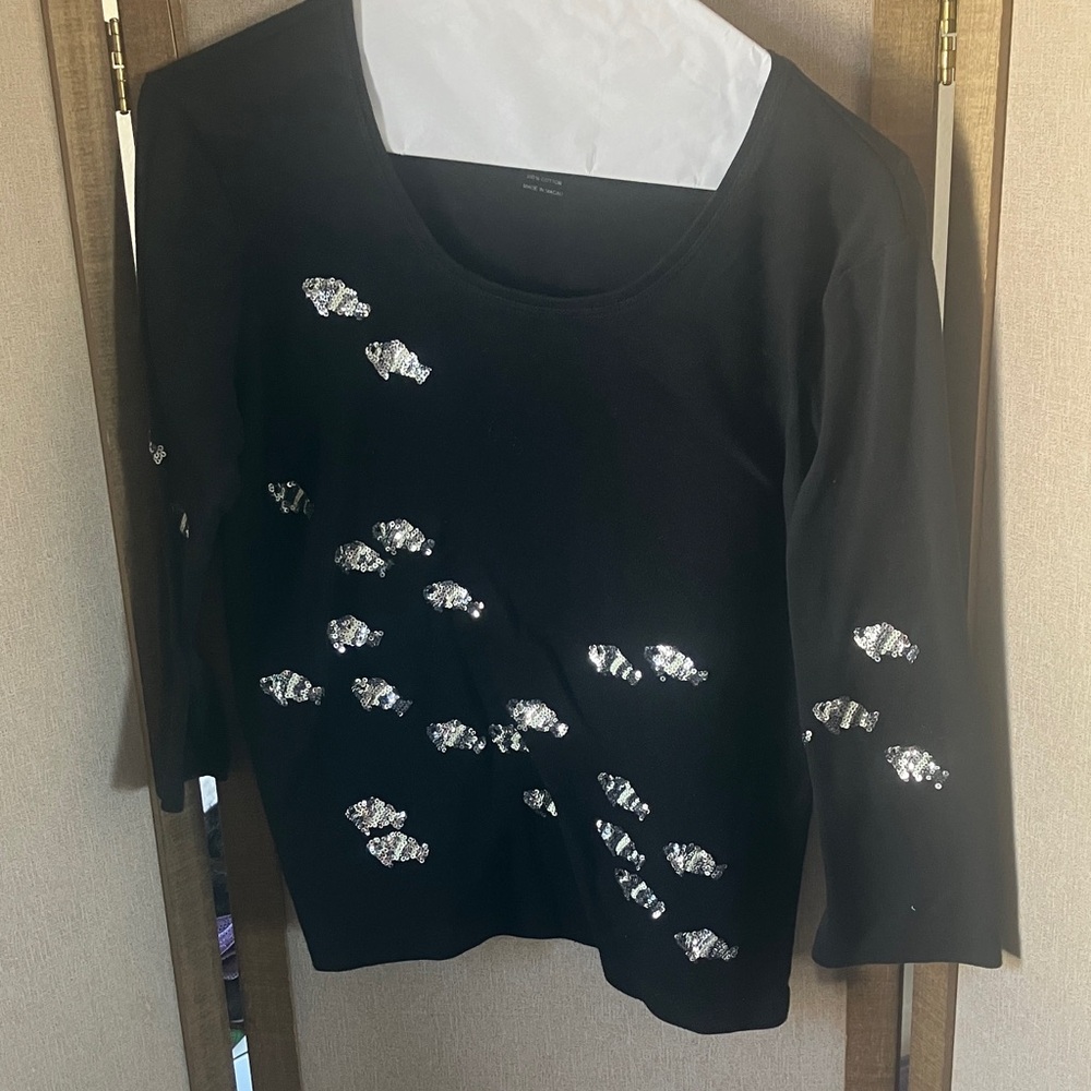 FINAL MARKDOWN Talbots Black Top with Silver Sequin Accents petite small